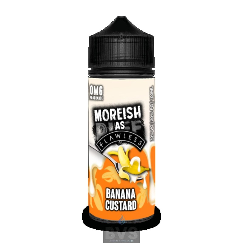 BANANA CUSTARD BY MOREISH AS FLAWLESS E LIQUID 100ML SHORTFILL BANANA CUSTARD BY MOREISH AS FLAWLESS E LIQUID 100ML SHORTFILL