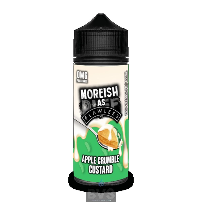 APPLE CRUMBLE CUSTARD BY MOREISH AS FLAWLESS E LIQUID 100ML SHORT FILL APPLE CRUMBLE CUSTARD BY MOREISH AS FLAWLESS E LIQUID 100ML SHORT FILL