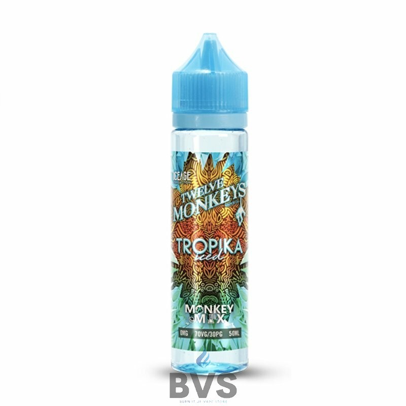 TROPIKA ICED 50ML SHORTFILL E-LIQUID BY TWELVE MONKEYS E-LIQUID TROPIKA ICED 50ML SHORTFILL E-LIQUID BY TWELVE MONKEYS E-LIQUID